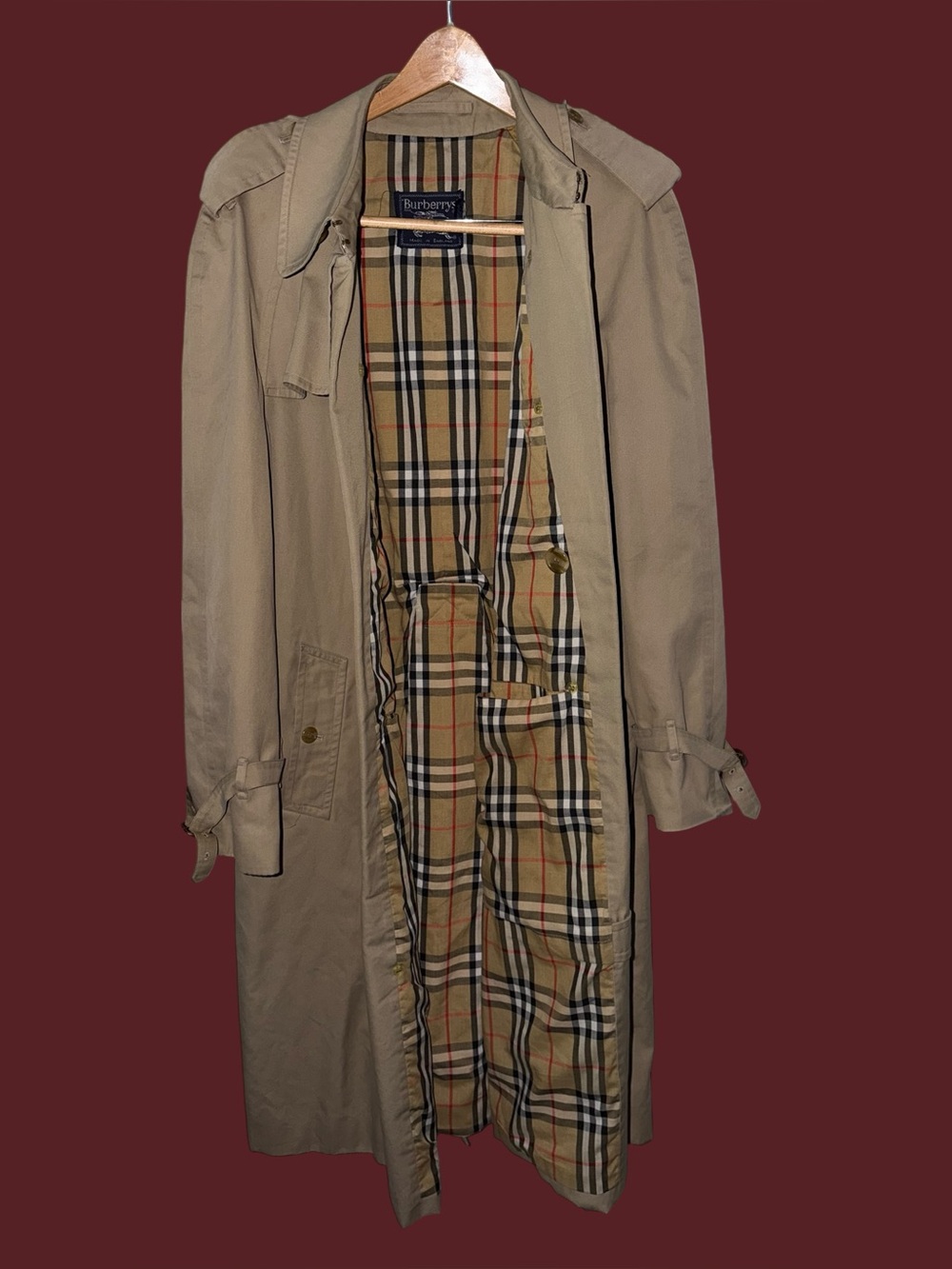 Vintage Burberrys London Double Breasted Trench Coat Size 56R Nova Check Lining